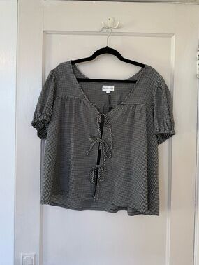 Whimsy & Row Gingham Tie Front “Birdie” Top - Size M